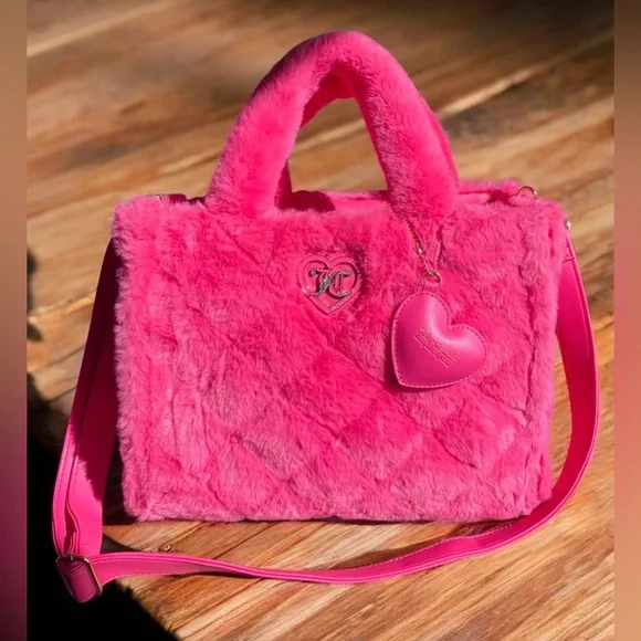 Juicy Couture Large Bag Pink Faux Fur Tote Bag w/ Crossbody Strap. So cute! 🩷 - Picture 12 of 12